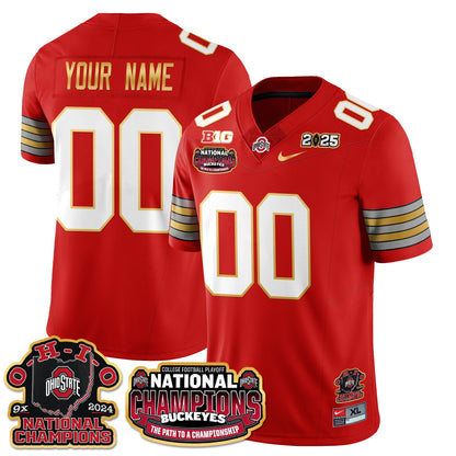 Custom Gender/Name OSU 'Heritage Stripe' 2025 CFP Patch - National Champions Gold Custom Jersey N9 - All Stitched