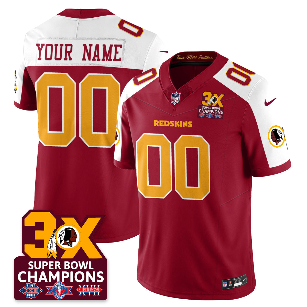 Custom WAS 3-Time Champions Patch Vapor Limited Jersey - All Stitched