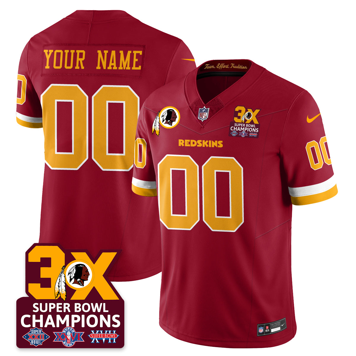 Custom WAS 3-Time Champions Patch Vapor Limited Jersey - All Stitched