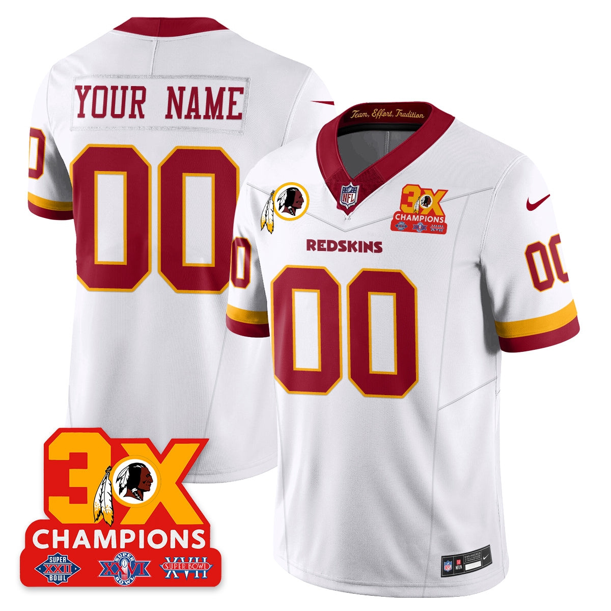 Custom WAS 3-Time Champions Patch Vapor Limited Throwback Jersey - All Stitched