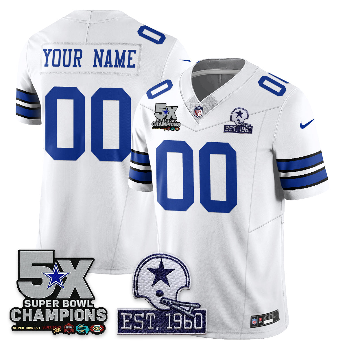 DAL 5-Time Champions Patch Vapor Limited Custom Jersey - All Stitched