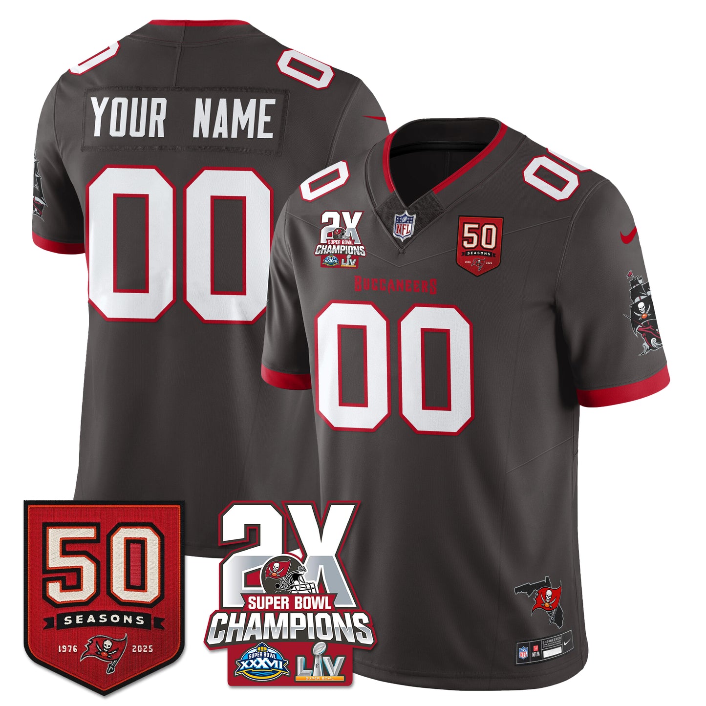 Custom TB 2-Time Champions Patch Vapor Limited Jersey - All Stitched