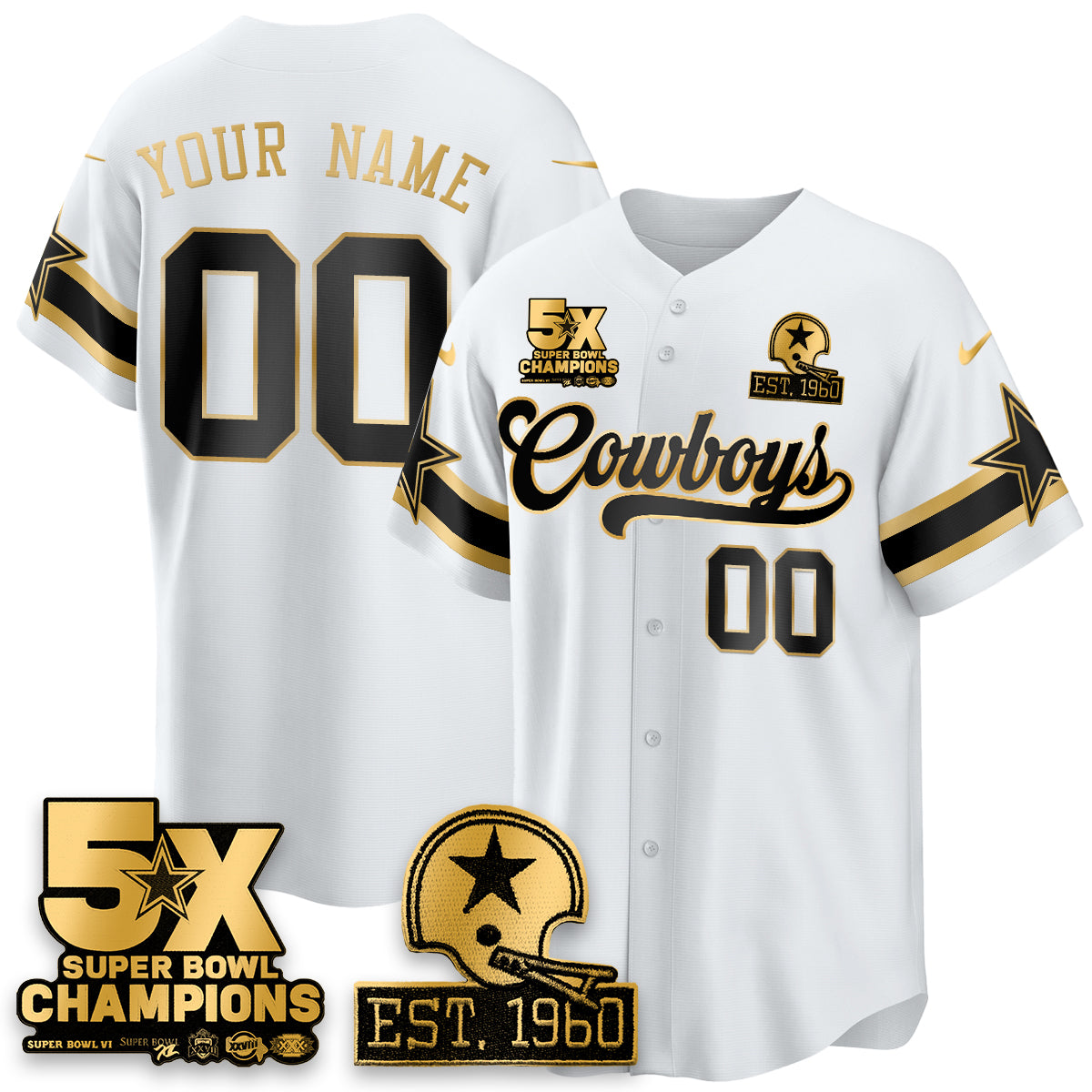 DAL 5-Time Champions Patch Vapor Limited Gold Baseball Custom Jersey - All Stitched