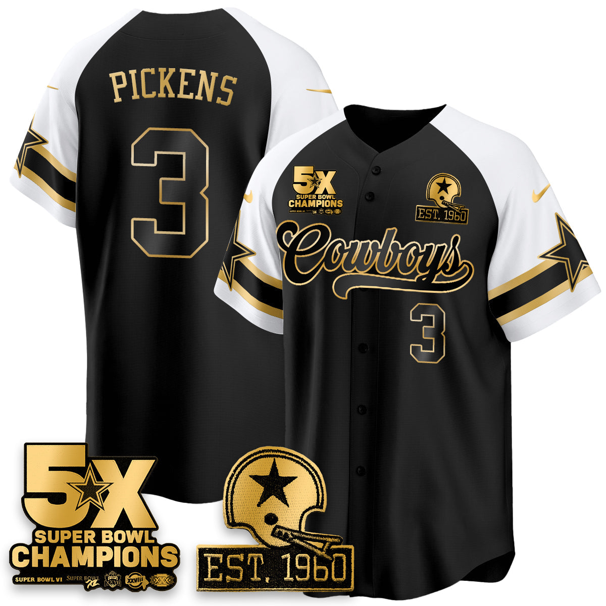 DAL 5-Time Champions Patch Vapor Limited Gold Baseball Jersey - All Stitched