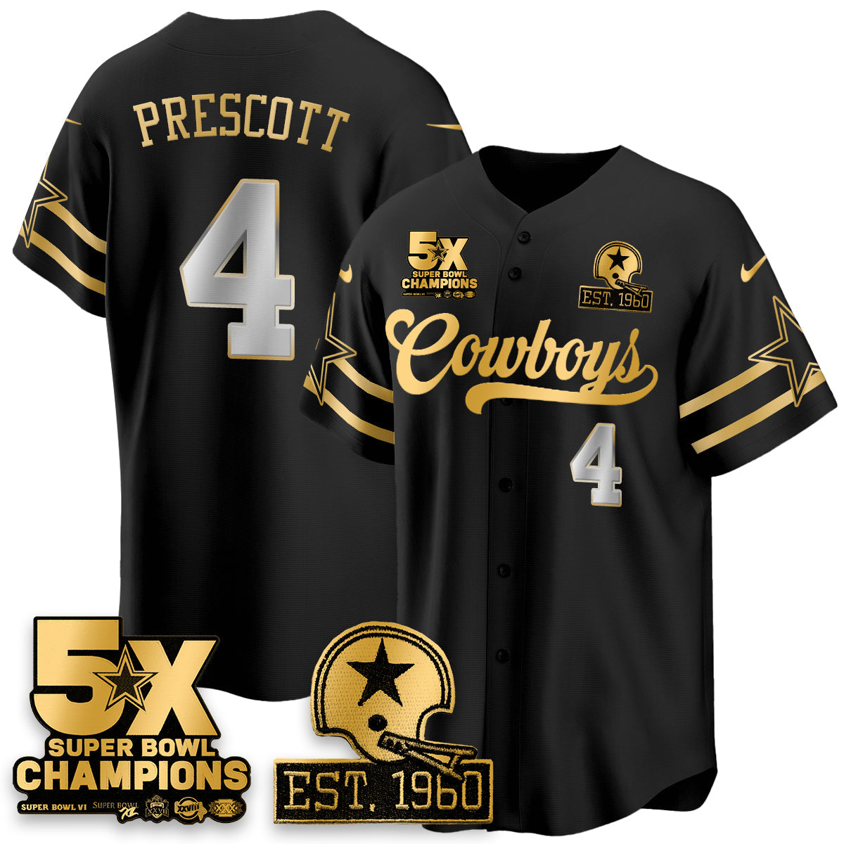 DAL 5-Time Champions Patch Vapor Limited Gold Baseball Jersey - All Stitched