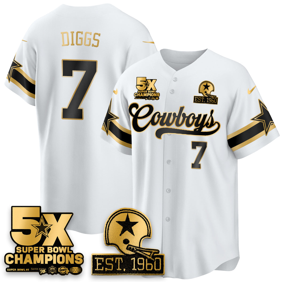 DAL 5-Time Champions Patch Vapor Limited Gold Baseball Jersey - All Stitched