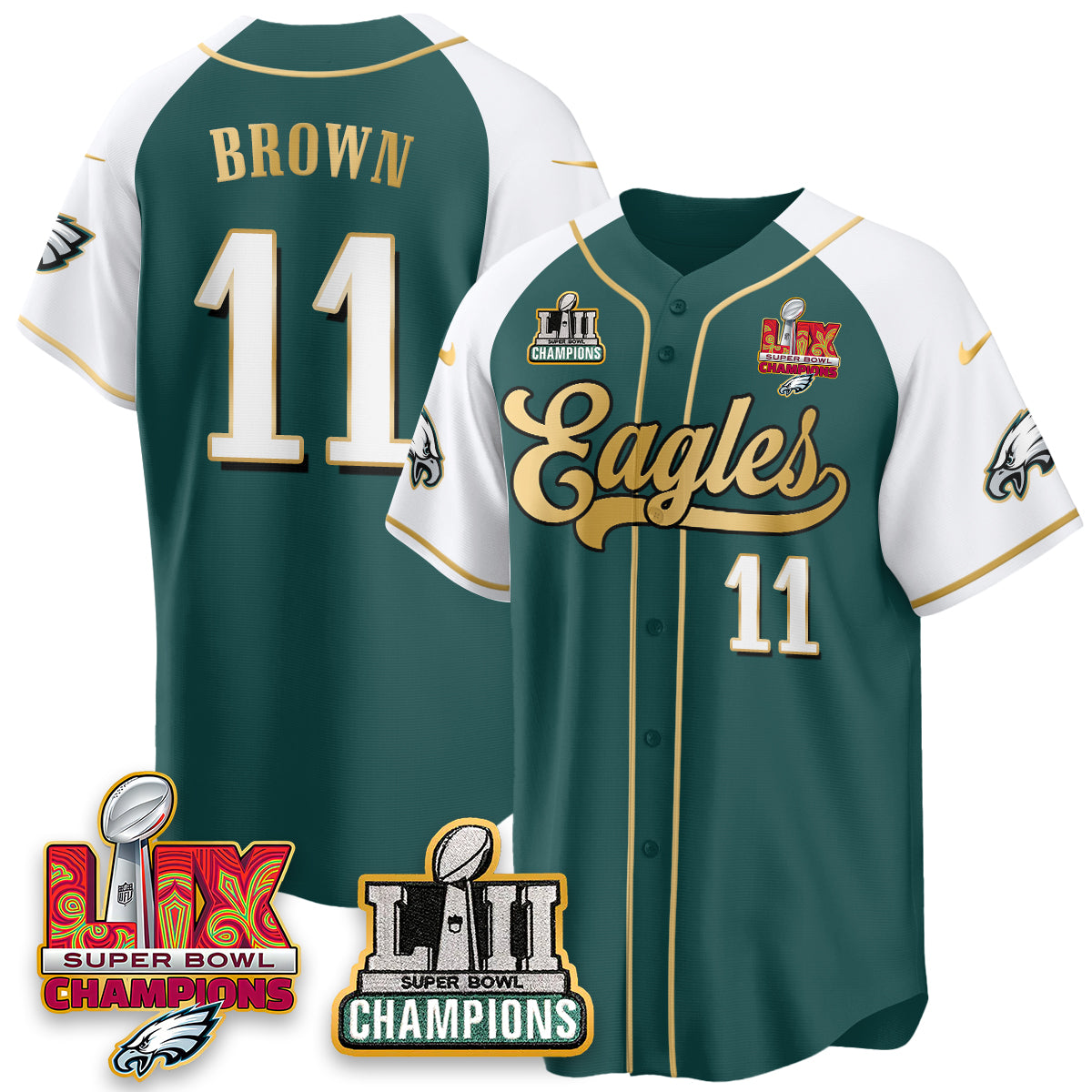 PHI LII-LIX Super Bowl Champions Vapor Limited Gold Baseball Jersey - All Stitched
