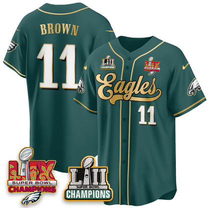 PHI LII-LIX Super Bowl Champions Vapor Limited Gold Baseball Jersey - All Stitched