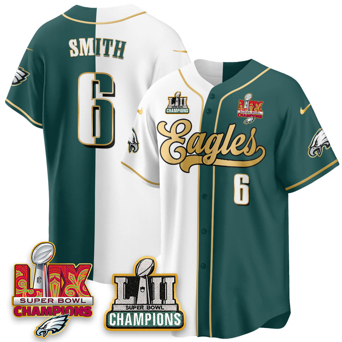PHI LII-LIX Super Bowl Champions Vapor Limited Gold Baseball Jersey - All Stitched