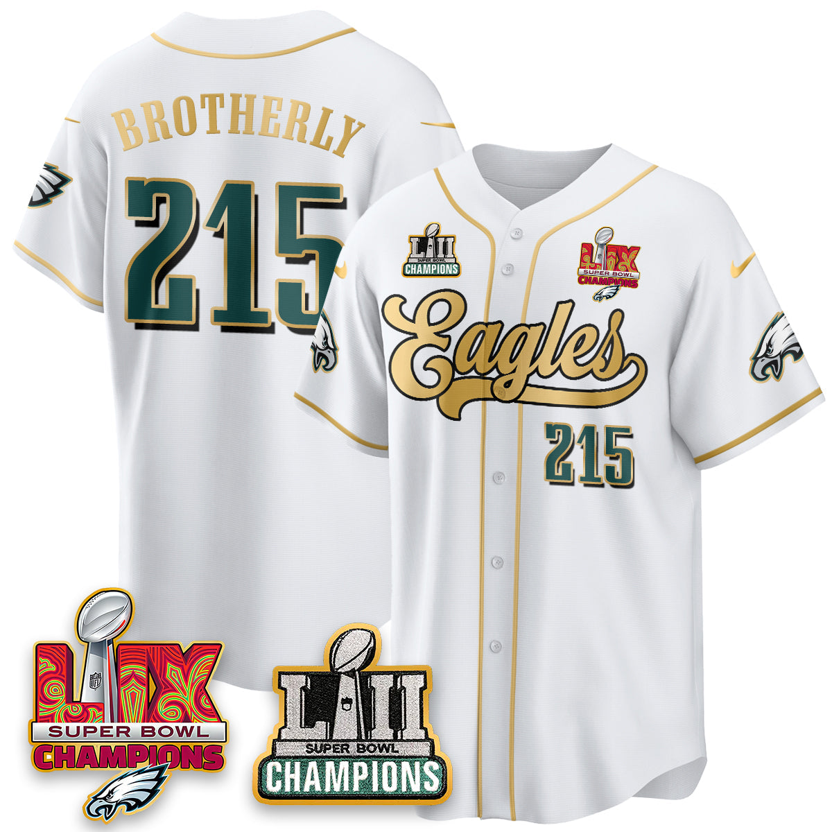 PHI LII-LIX Super Bowl Champions Vapor Limited Gold Baseball Jersey - All Stitched