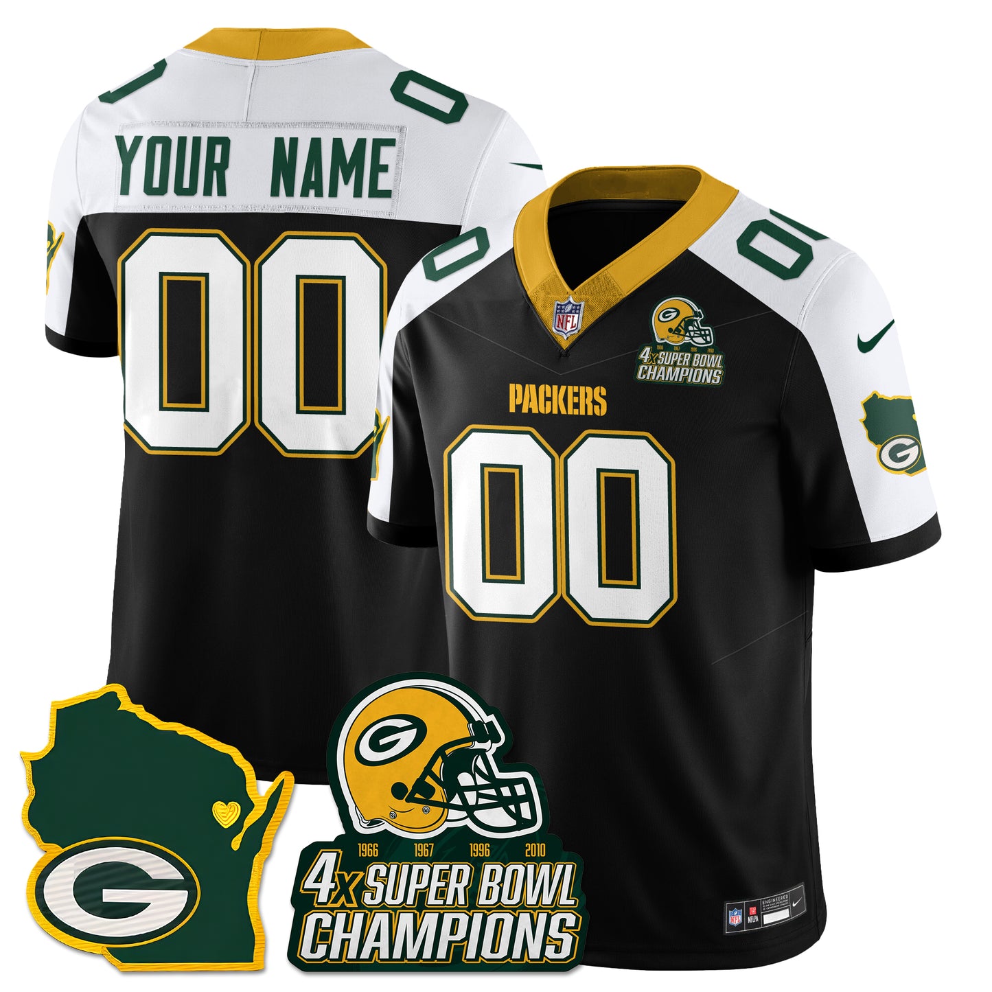 Custom GB 4-Time Champions Patch Vapor Limited Jersey - All Stitched