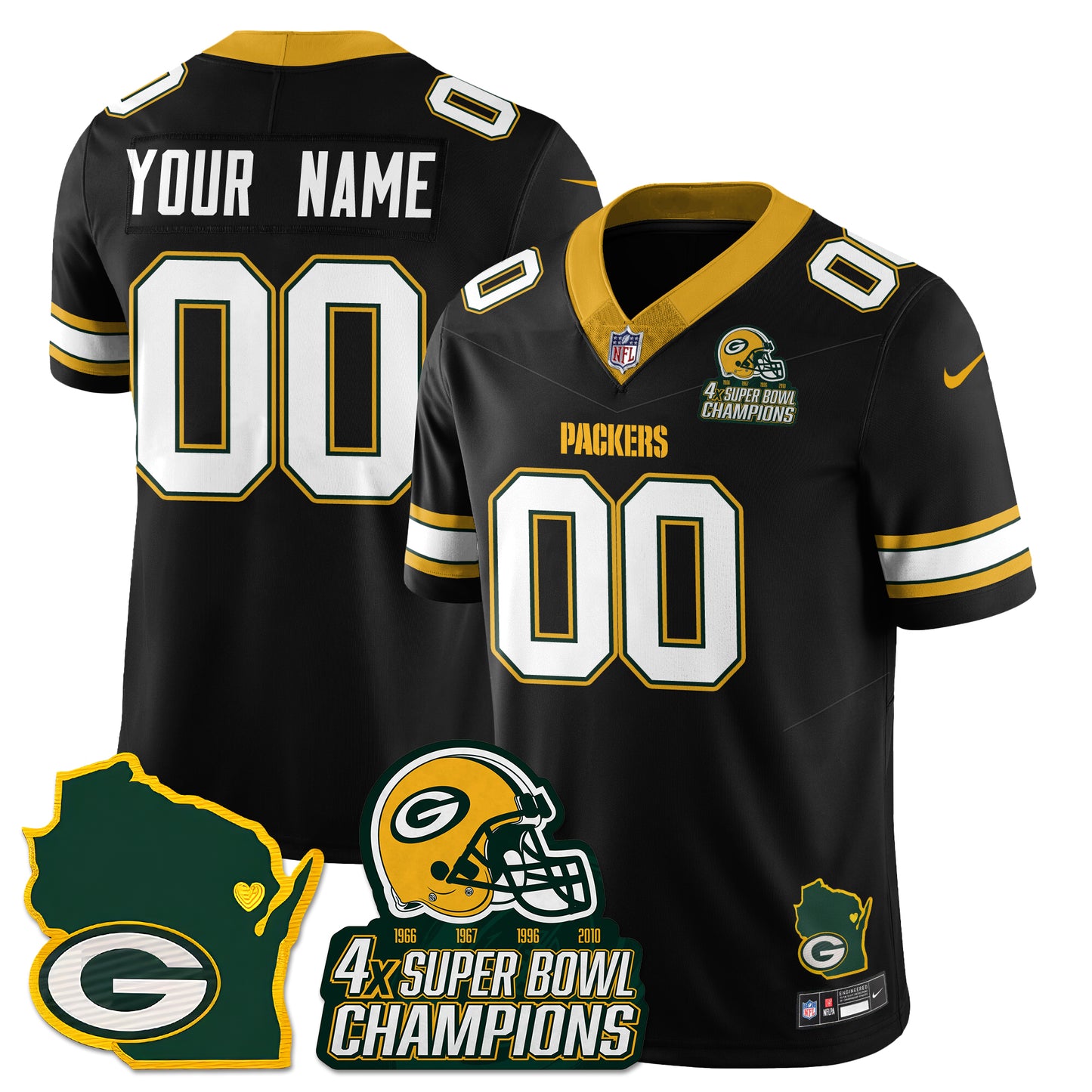 Custom GB 4-Time Champions Patch Vapor Limited Jersey - All Stitched