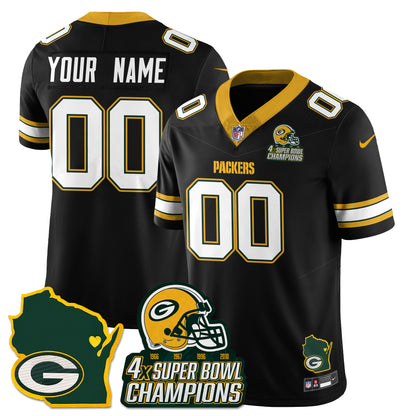 Custom GB 4-Time Champions Patch Vapor Limited Jersey - All Stitched