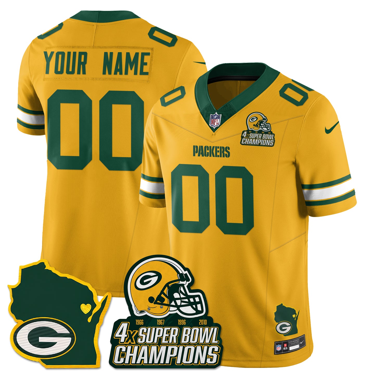 Custom GB 4-Time Champions Patch Vapor Limited Jersey - All Stitched