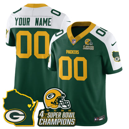 Custom GB 4-Time Champions Patch Vapor Limited Jersey - All Stitched