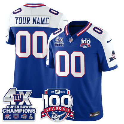 NYG 4-Time Champions Vapor Limited Custom Jersey- 100th Season - All Stitched