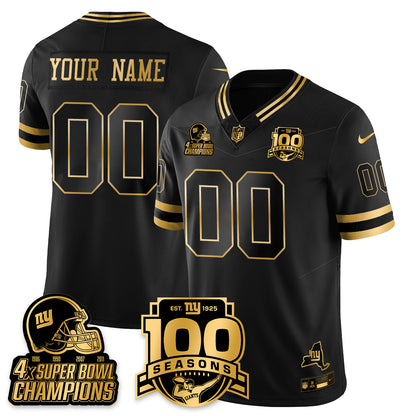 Custom NYG 4-Time Champions Limited Gold Jersey V2- 100th Season - All Stitched