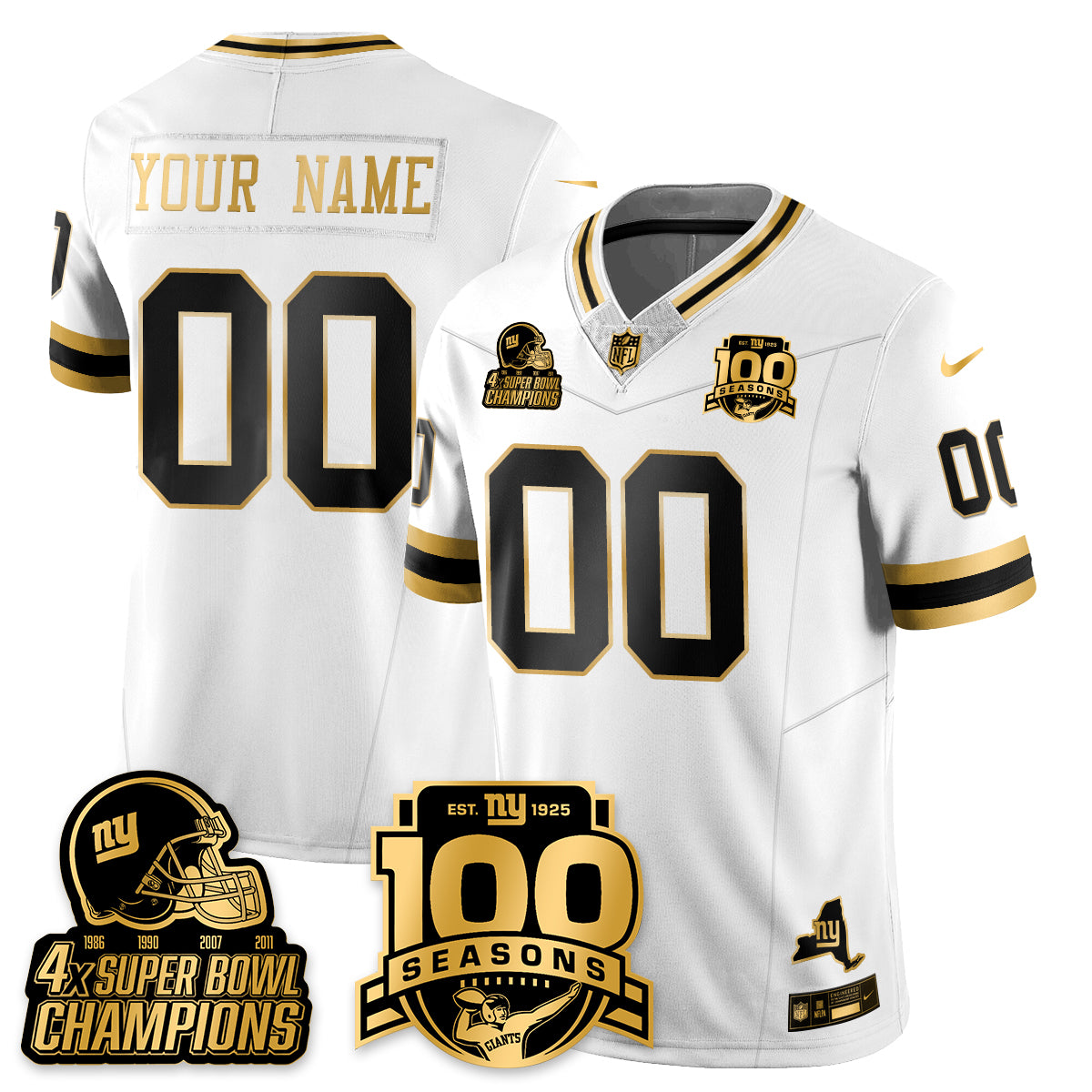 Custom NYG 4-Time Champions Limited Gold Jersey V2- 100th Season - All Stitched