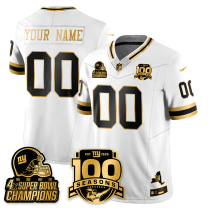 Custom NYG 4-Time Champions Limited Gold Jersey V2- 100th Season - All Stitched