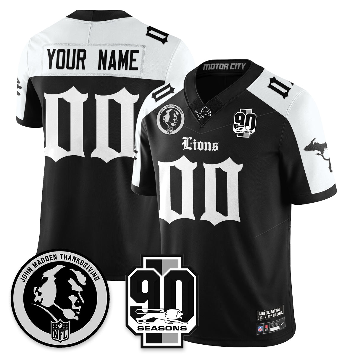 Custom DET 'Gothic 90th Season' Vapor Limited Jersey - John Madden Patch - All Stitched