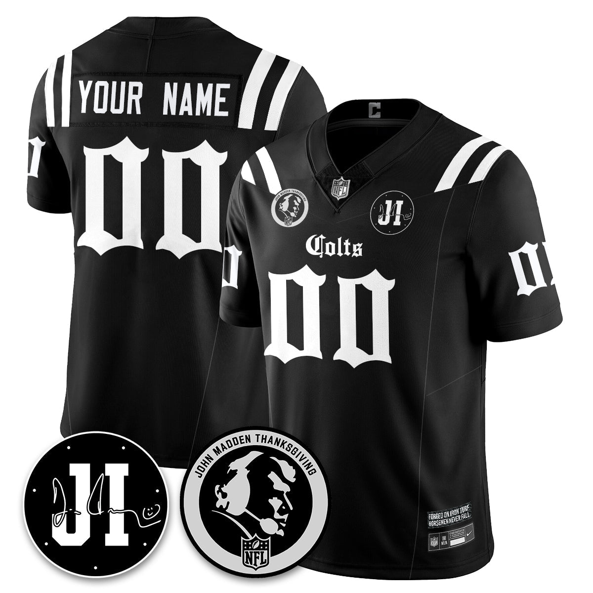 IND Gothic Vapor Limited Custom Jersey - John Madden, Jim Irsay Patch - All Stitched