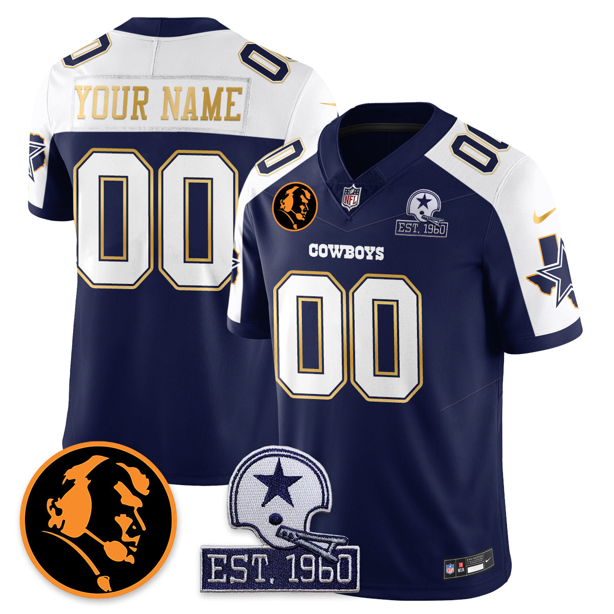 Custom DAL Vapor Limited Gold Jersey - John Madden Patch - All Stitched