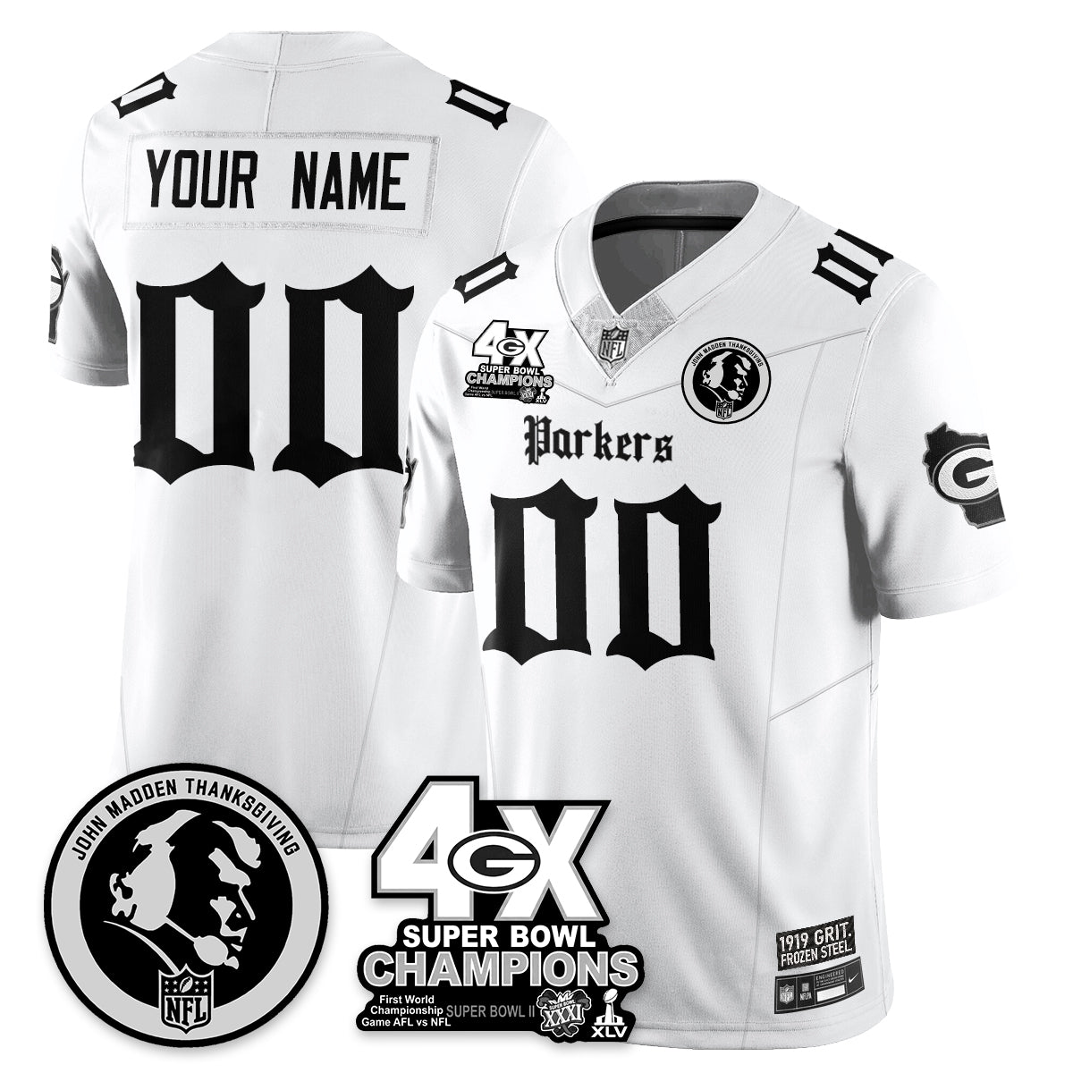 Custom GB Gothic Vapor Limited Jersey - John Madden Patch - All Stitched
