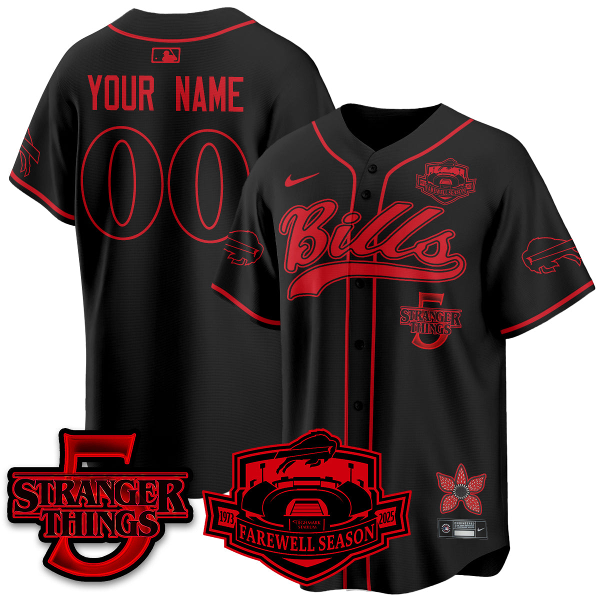BUF Stranger Things Vapor Limited Baseball Jersey - All Stitched