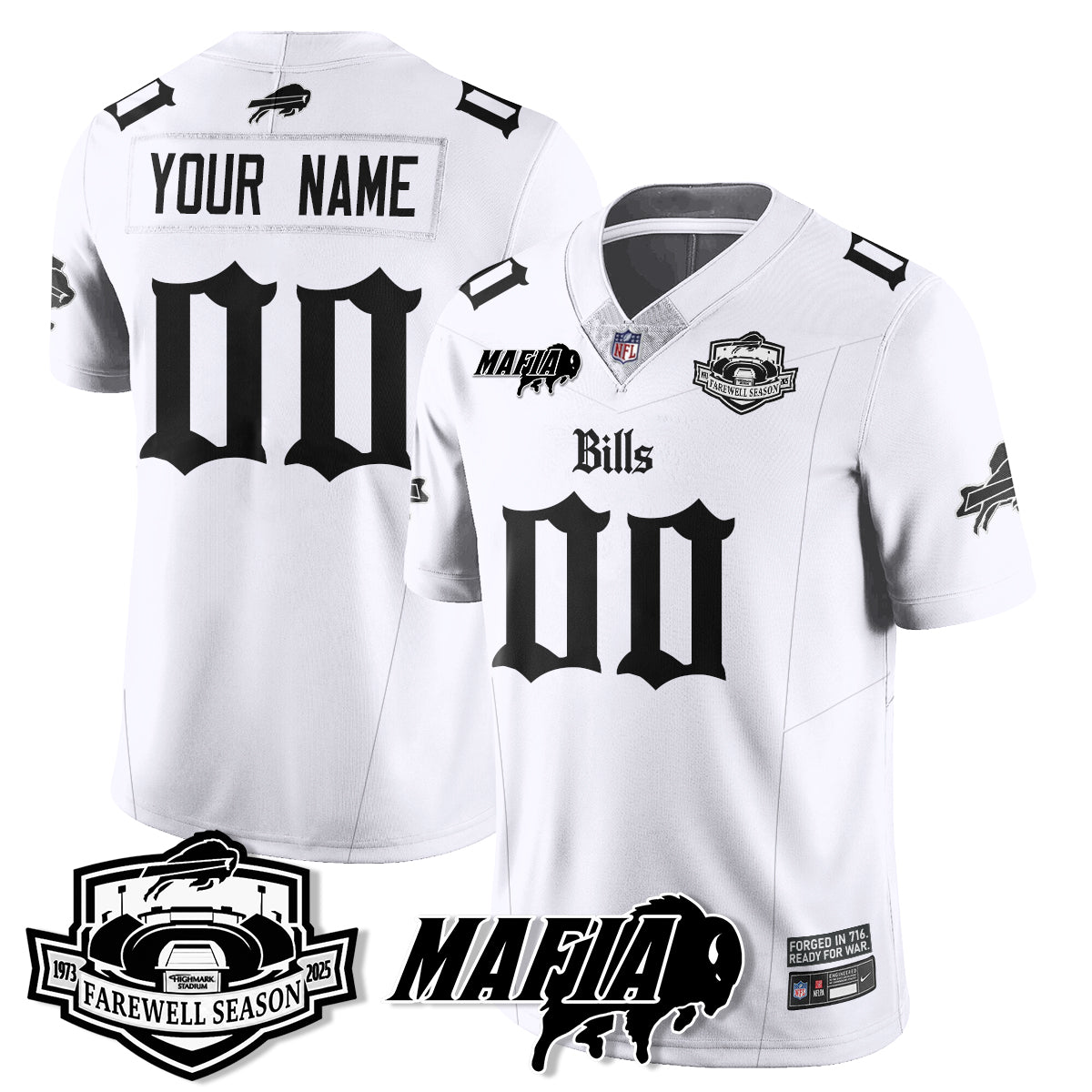 BUF Mafia Gothic Vapor Limited Custom Jersey - Farewell Highmark Patch - All Stitched
