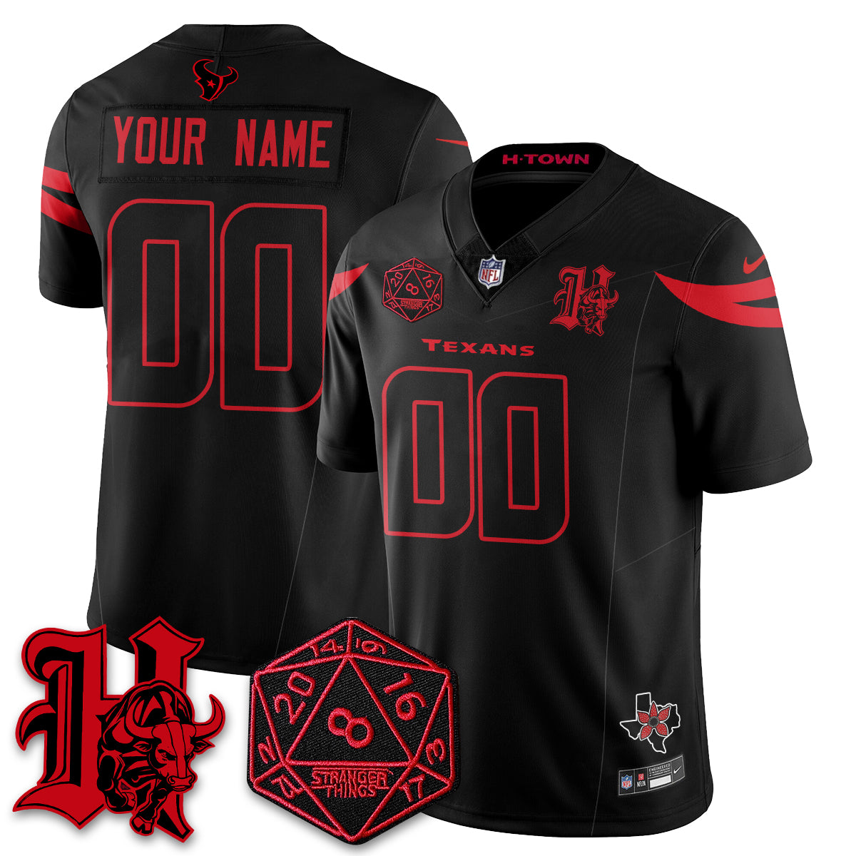 Custom HOU 'Stranger Things Edition' Vapor Limited Jersey - All Stitched