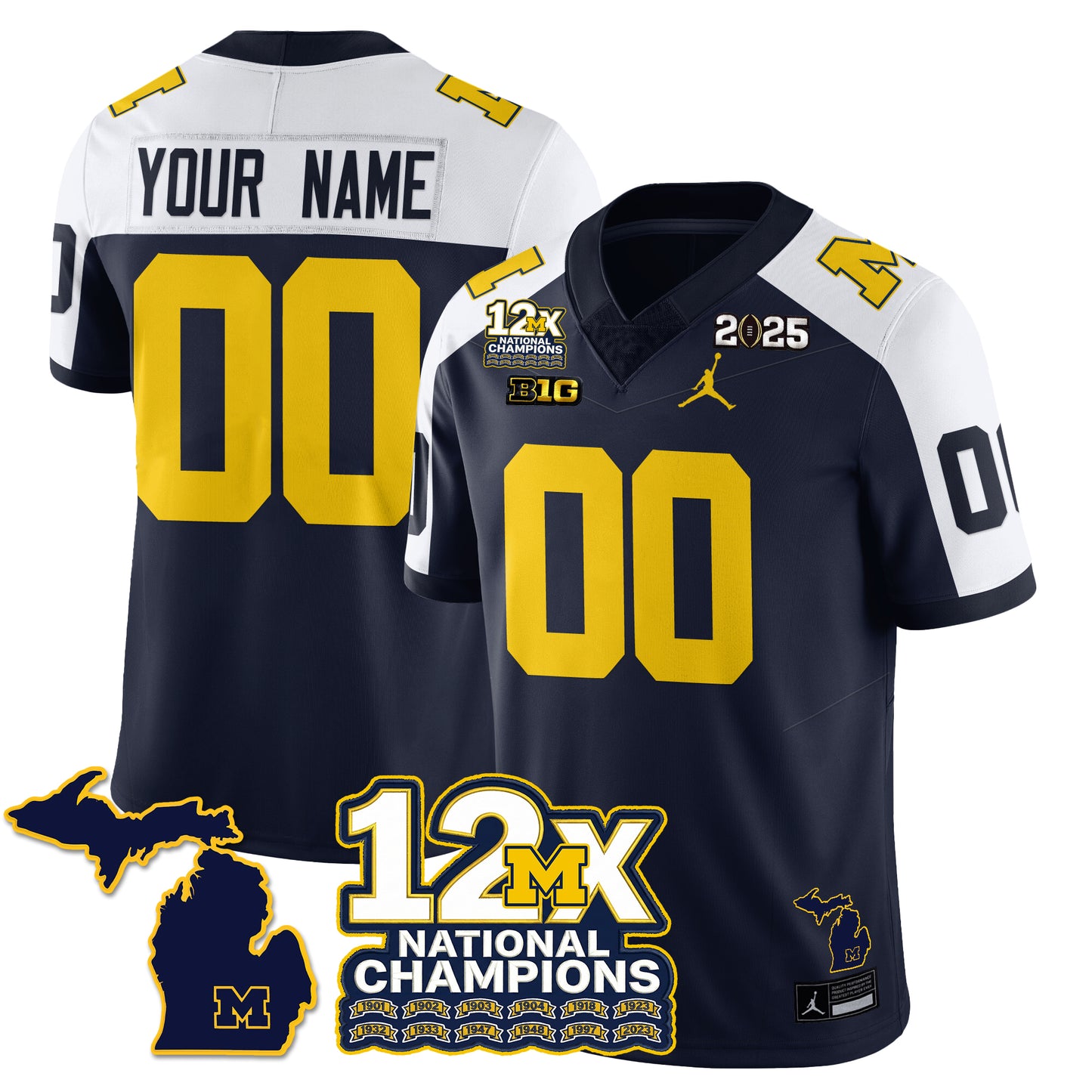 Custom MICH 12x-Time National Champions Vapor Limited Football Jersey - All Stitched