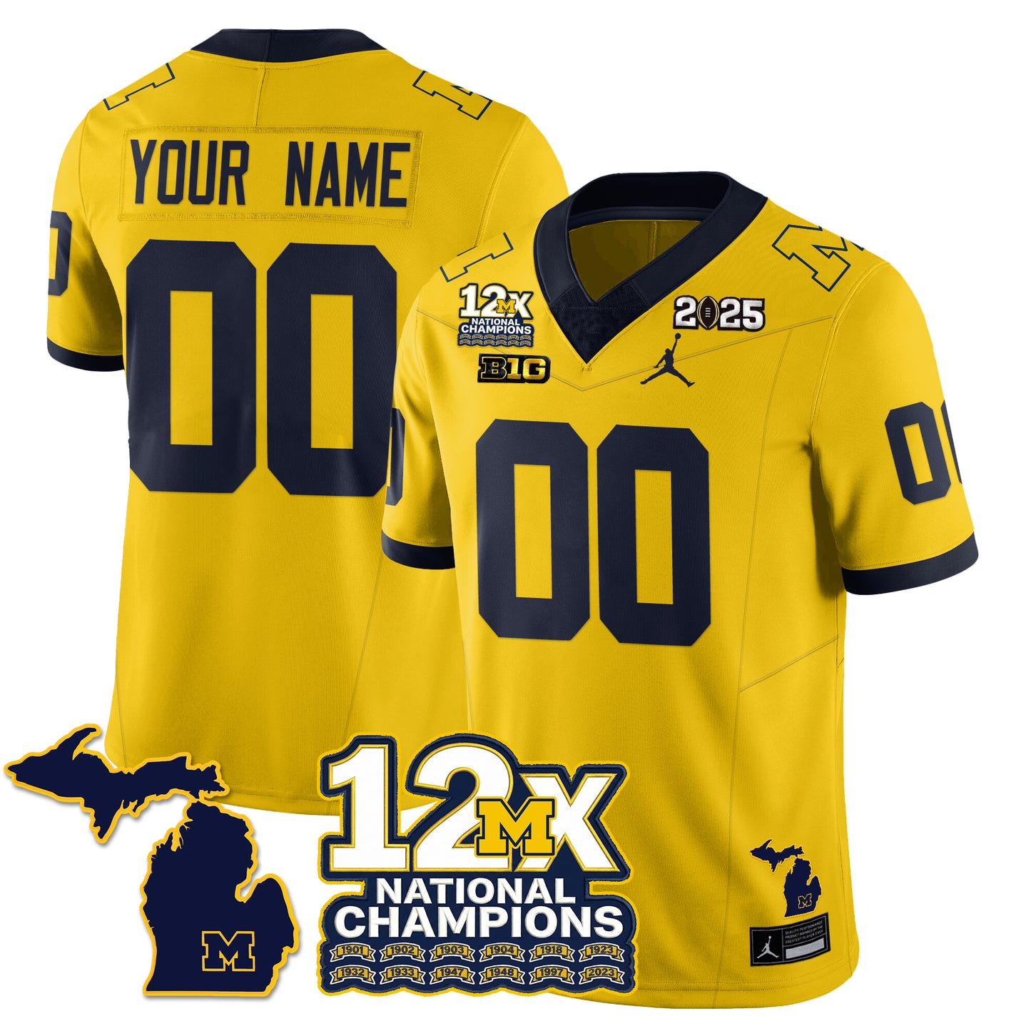 Custom MICH 12x-Time National Champions Vapor Limited Football Jersey - All Stitched