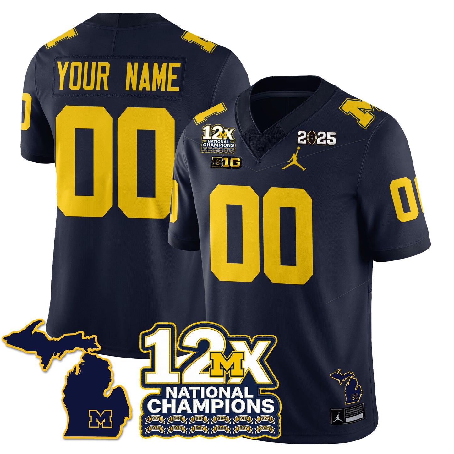 Custom MICH 12x-Time National Champions Vapor Limited Football Jersey - All Stitched