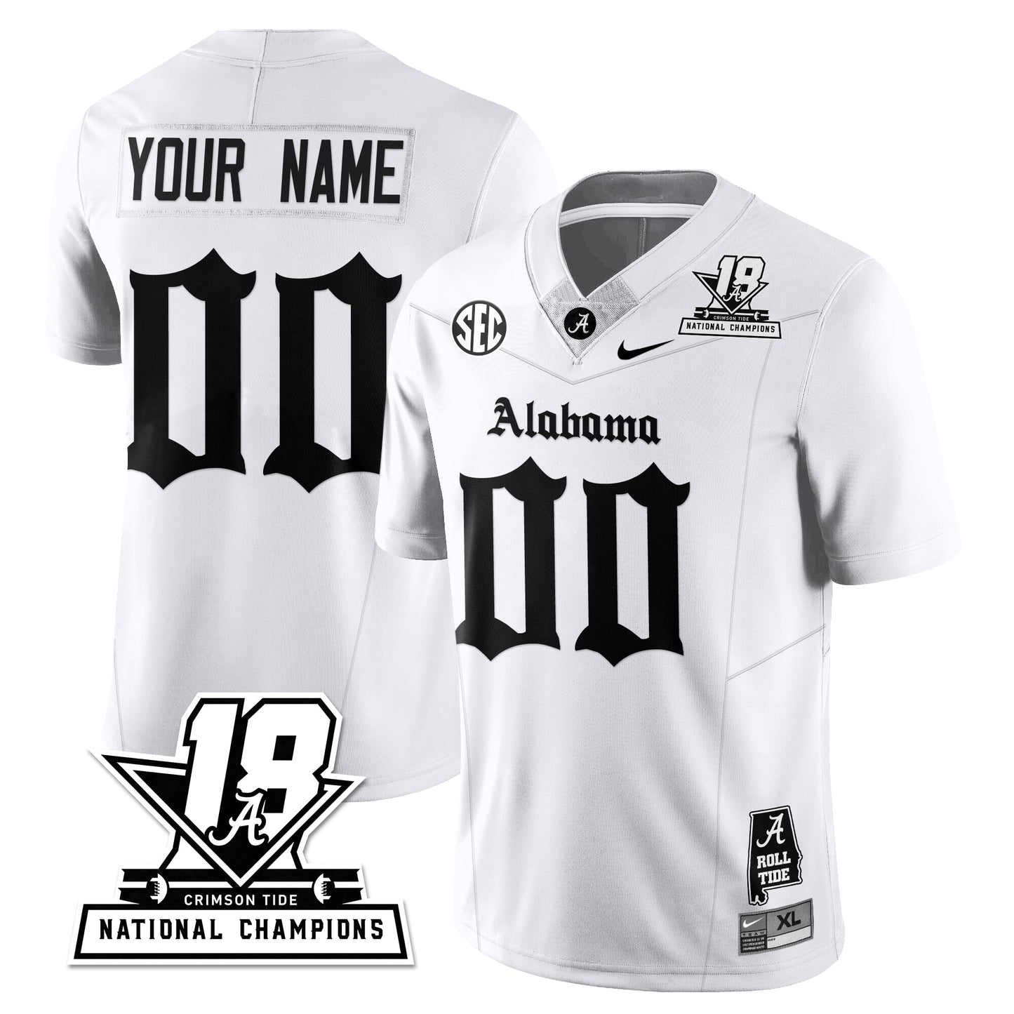 BAMA 18x-Time National Champions Gothic Vapor Limited Custom Jersey - All Stitched