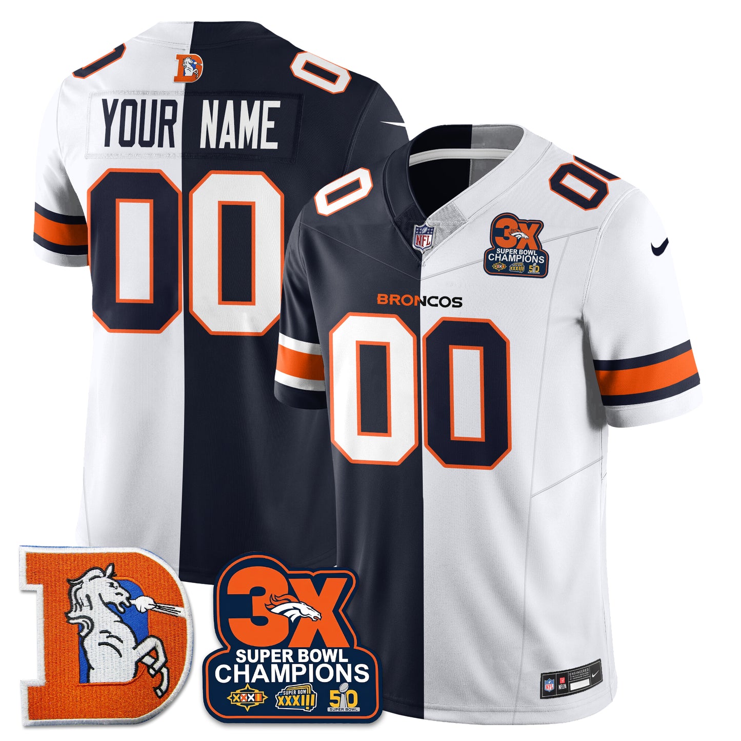 Custom DEN 3-Time Champions Patch Throwback Vapor Limited Split Jersey - All Stitched