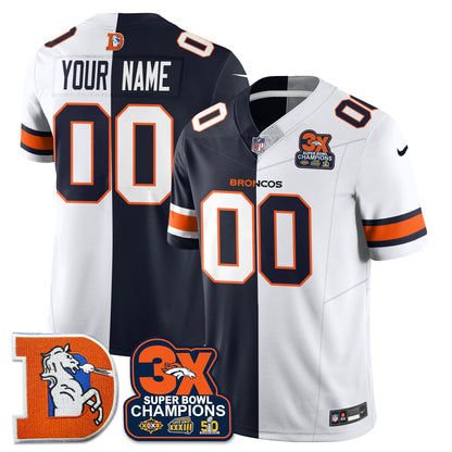 Custom DEN 3-Time Champions Patch Throwback Vapor Limited Split Jersey - All Stitched
