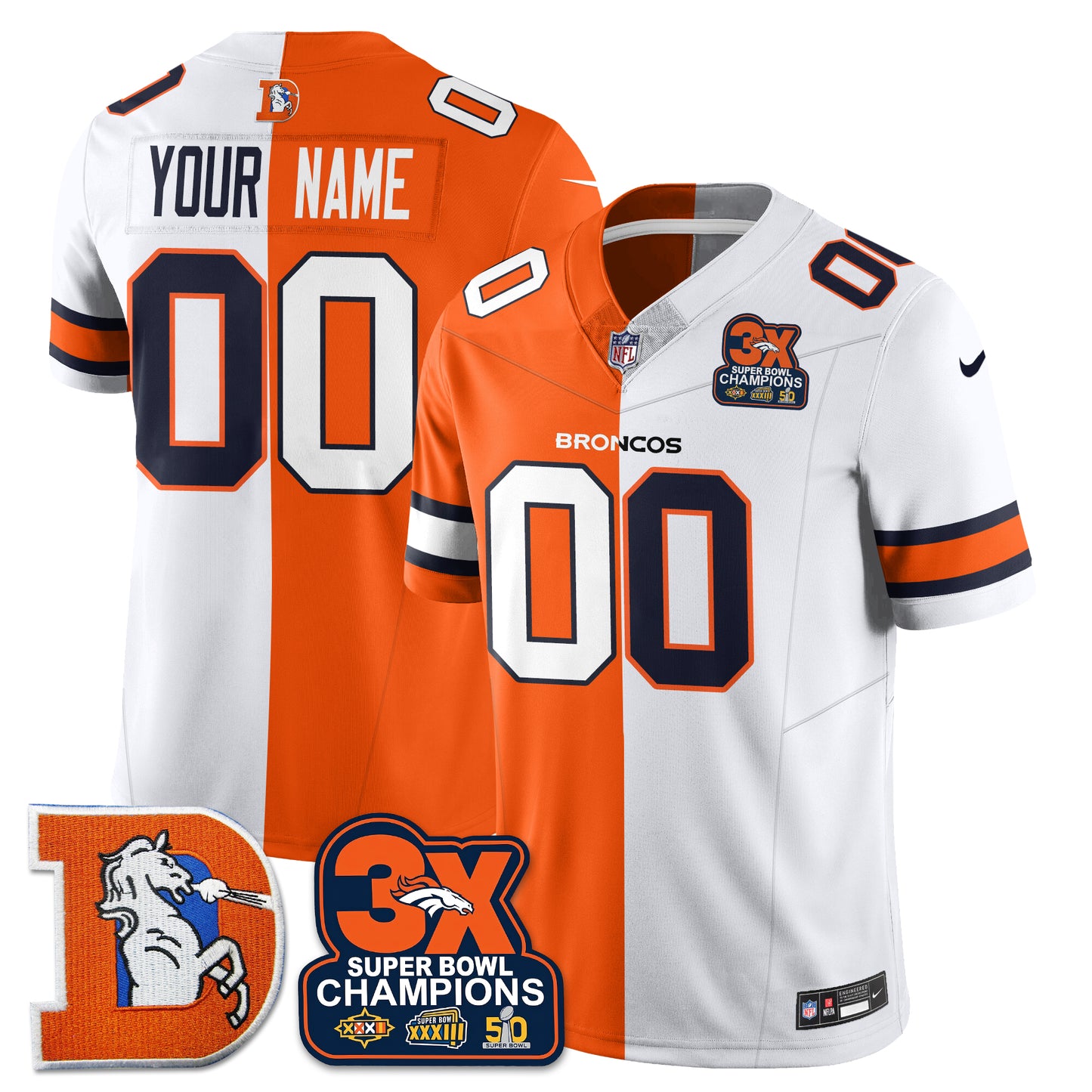 Custom DEN 3-Time Champions Patch Throwback Vapor Limited Split Jersey - All Stitched