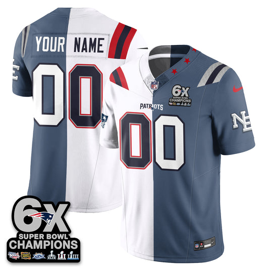 Custom NE 6-Time Champions Patch Vapor Limited Split Jersey - All Stitched