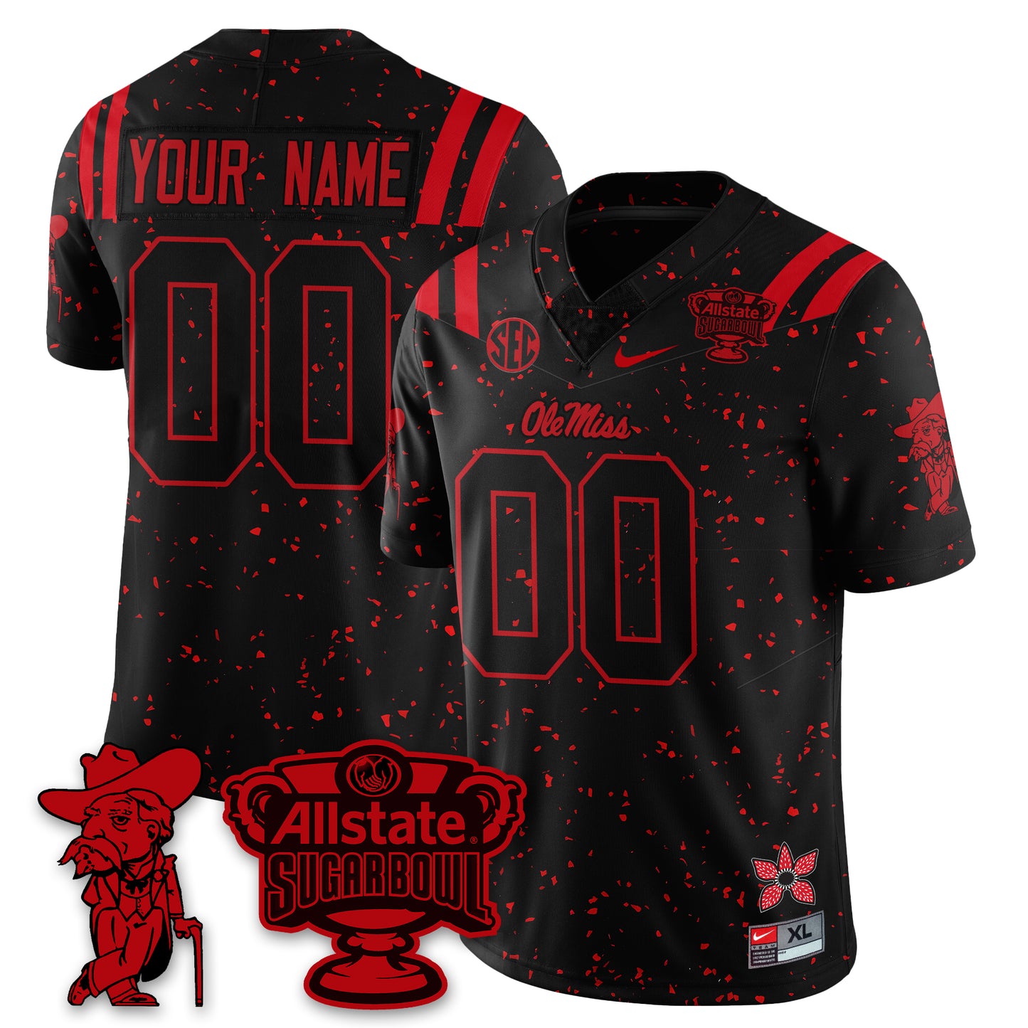 Custom Ole Miss Rebels 2025 Sugar Bowl 'Stranger Things Edition' Vapor Limited Football Jersey - All Stitched
