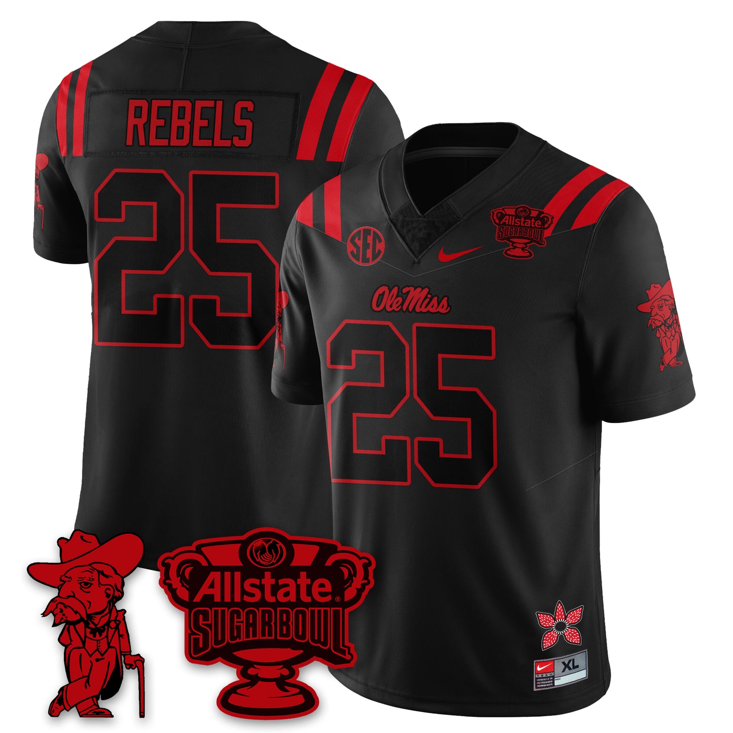 Ole Miss Rebels 2025 Sugar Bowl 'Stranger Things Edition' Vapor Limited Football Jersey - All Stitched