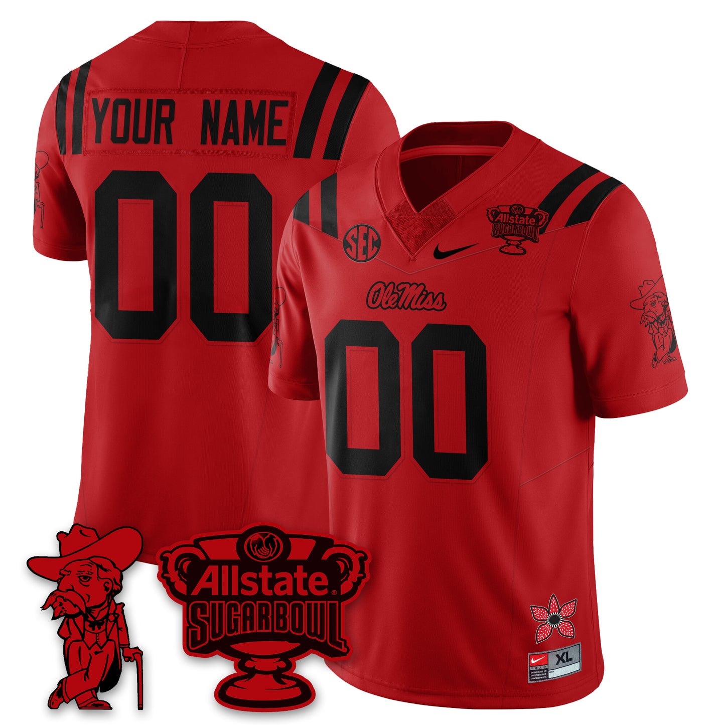 Custom Ole Miss Rebels 2025 Sugar Bowl 'Stranger Things Edition' Vapor Limited Football Jersey - All Stitched