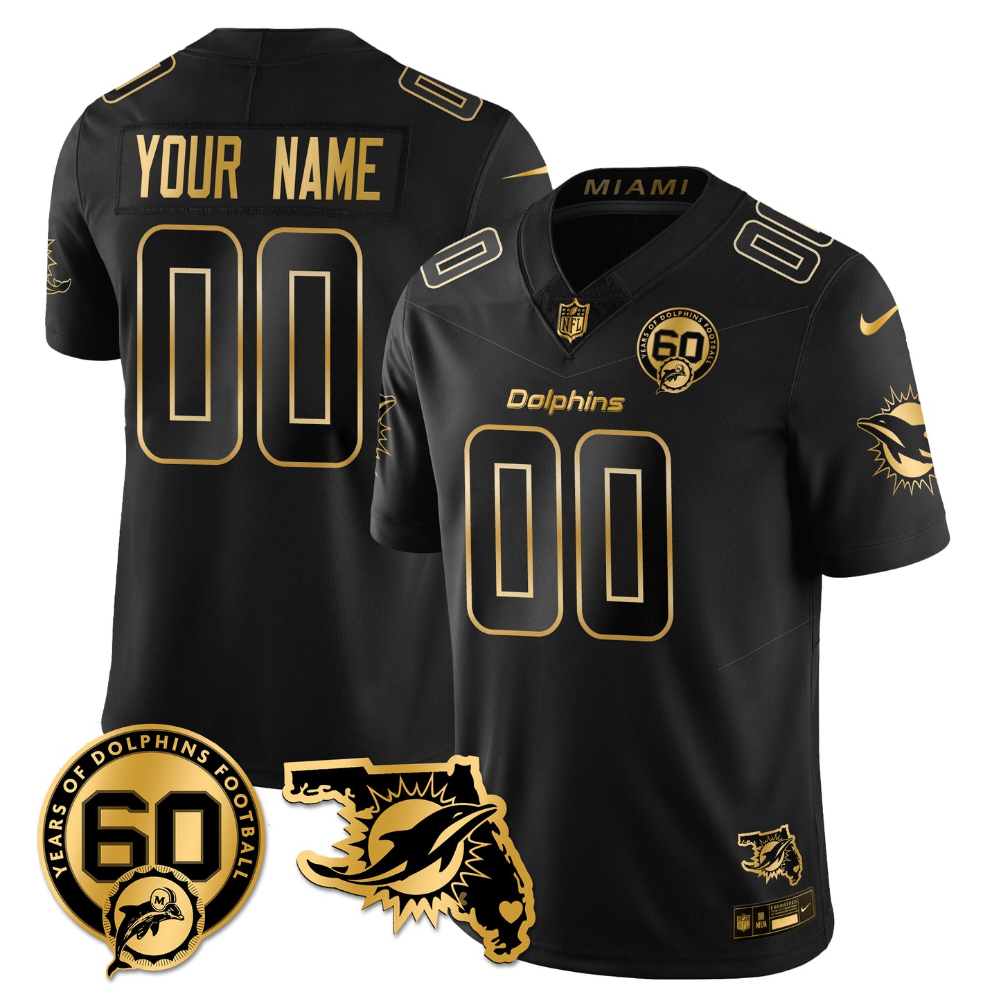 Custom MIA 60th Season Vapor Limited Gold Jersey - All Stitched