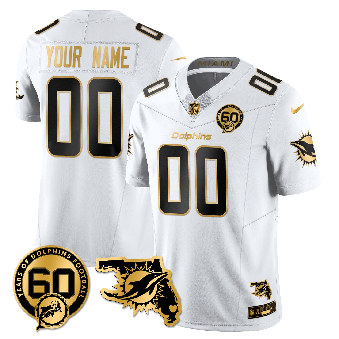 Custom MIA 60th Season Vapor Limited Gold Jersey - All Stitched