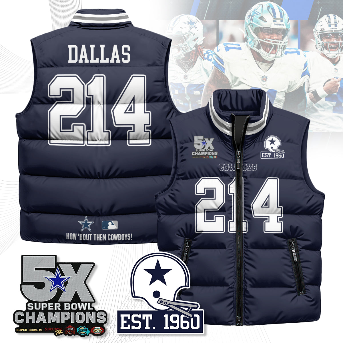 DAL 5-Time Champions Unisex Puffer Vest