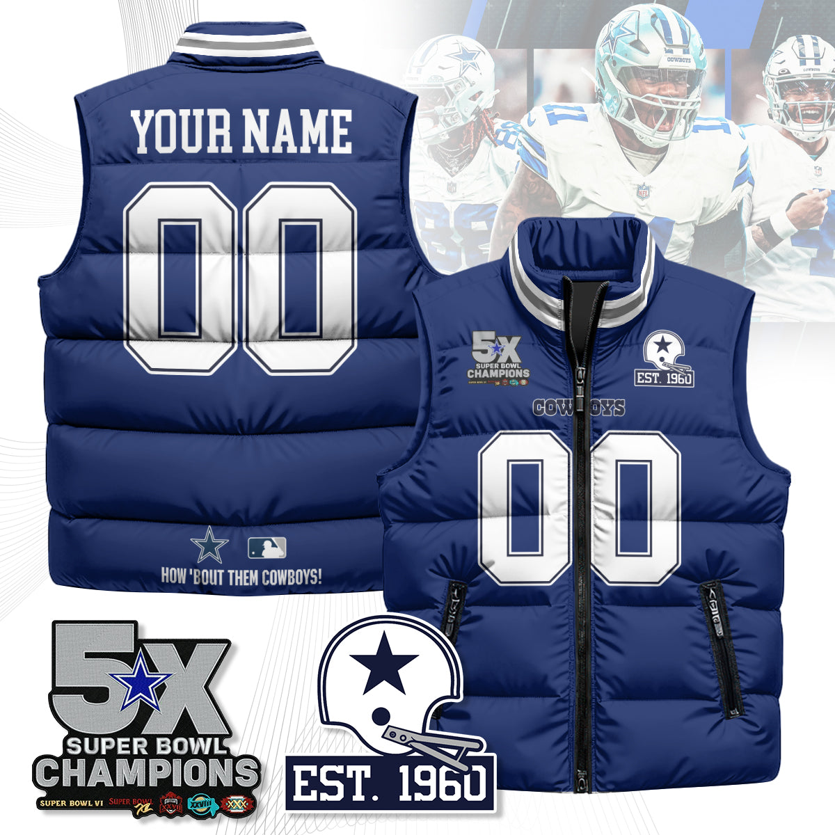 DAL 5-Time Champions Unisex Custom Puffer Vest