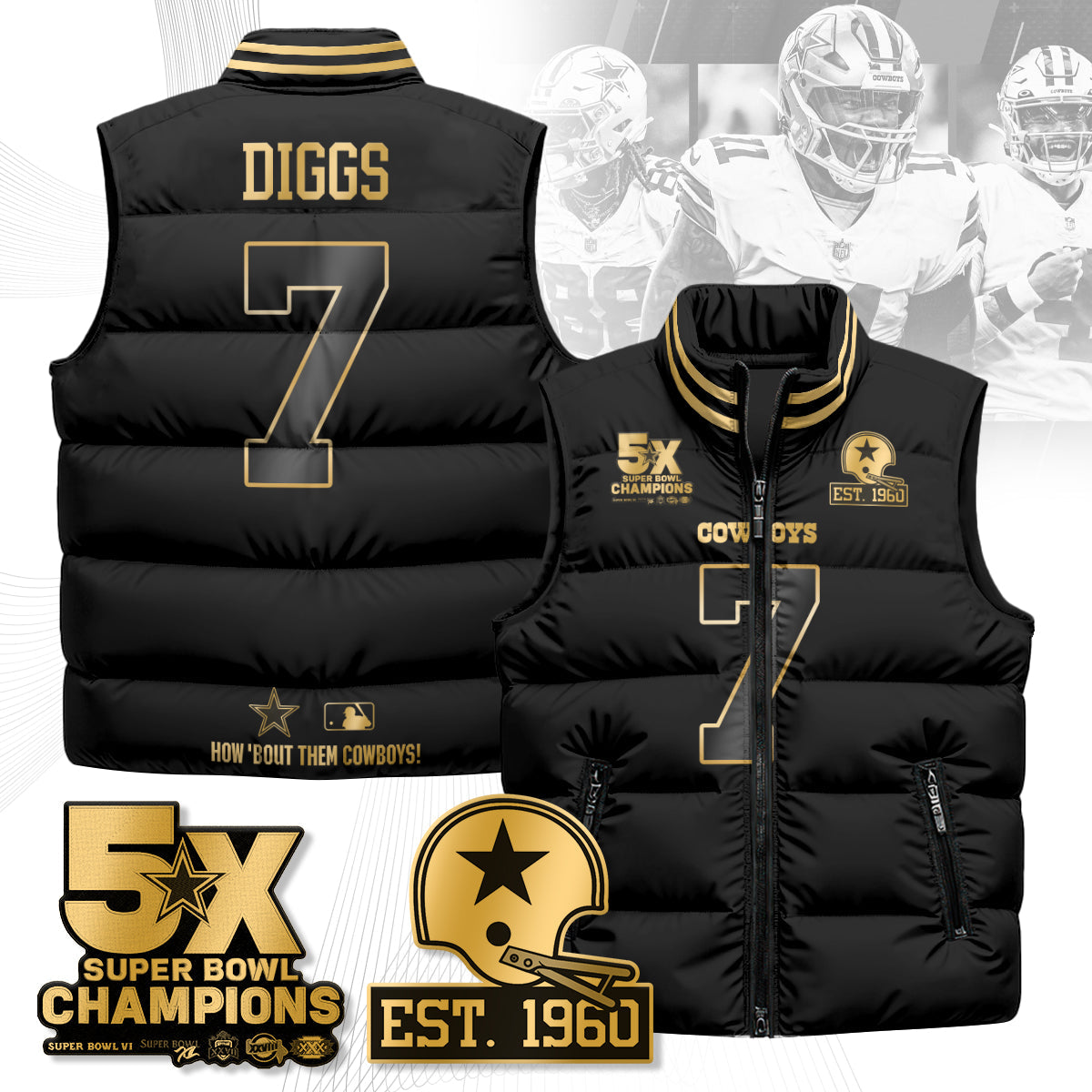 DAL 5-Time Champions Gold Unisex Puffer Vest