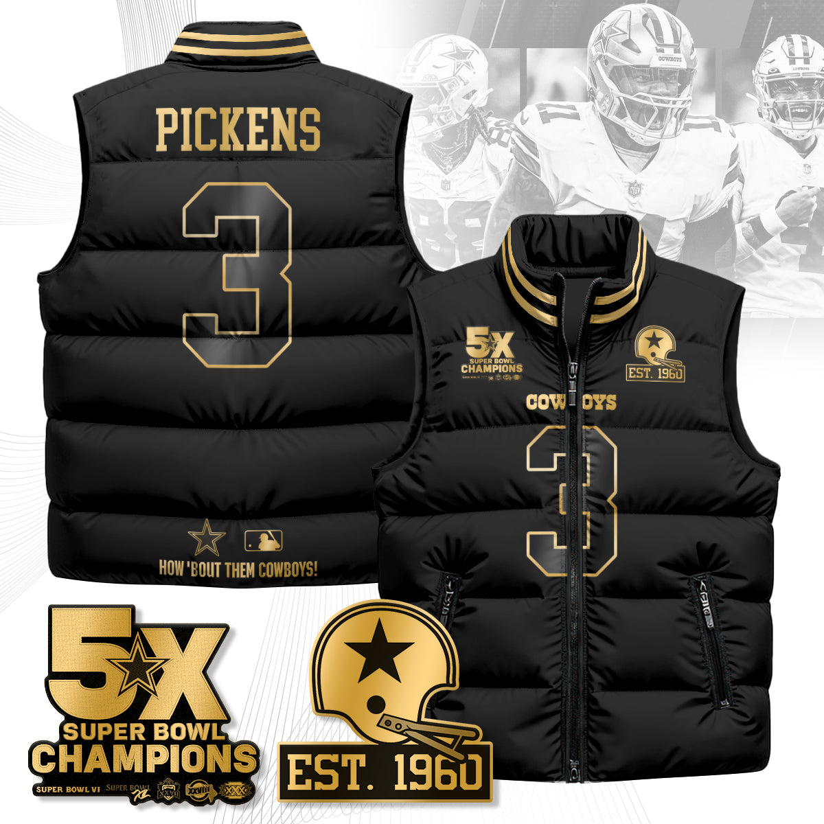 DAL 5-Time Champions Gold Unisex Puffer Vest