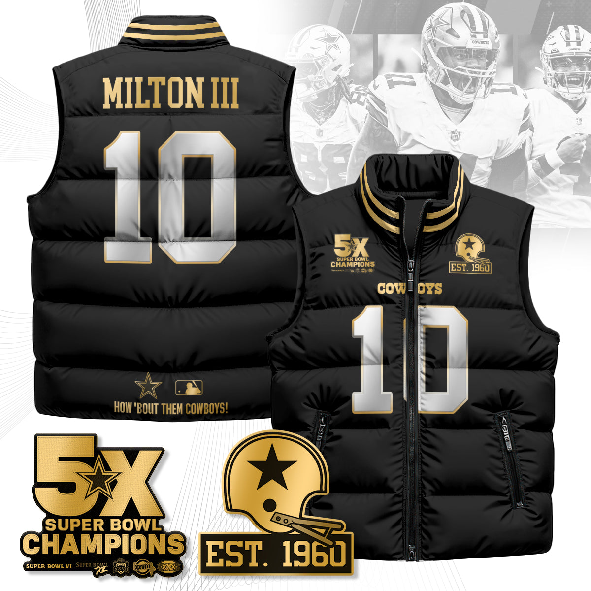DAL 5-Time Champions Gold Unisex Puffer Vest