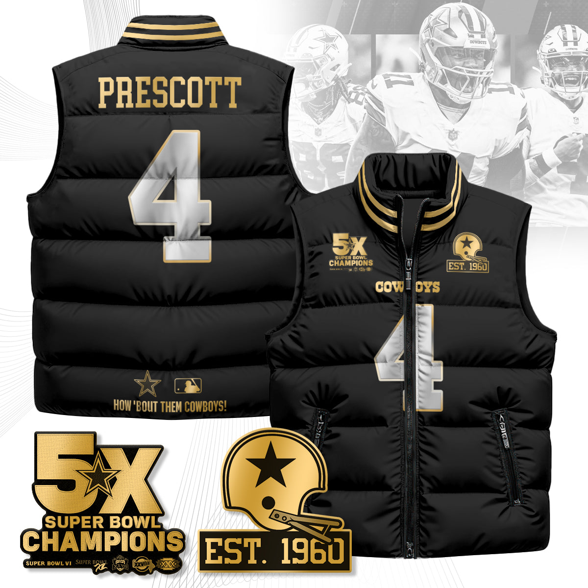 DAL 5-Time Champions Gold Unisex Puffer Vest