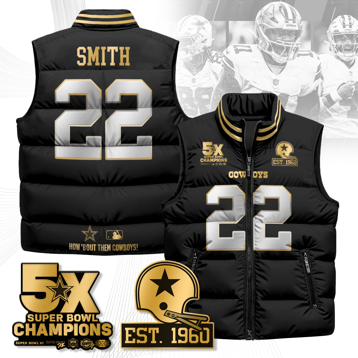 DAL 5-Time Champions Gold Unisex Puffer Vest